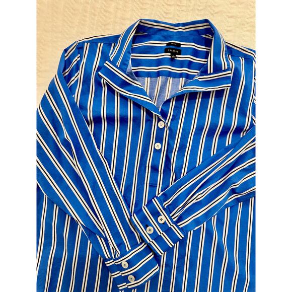 Talbots Easy Care Shirt Women's Large Blue White Black Stripes Coastal Nautical - Picture 7 of 15